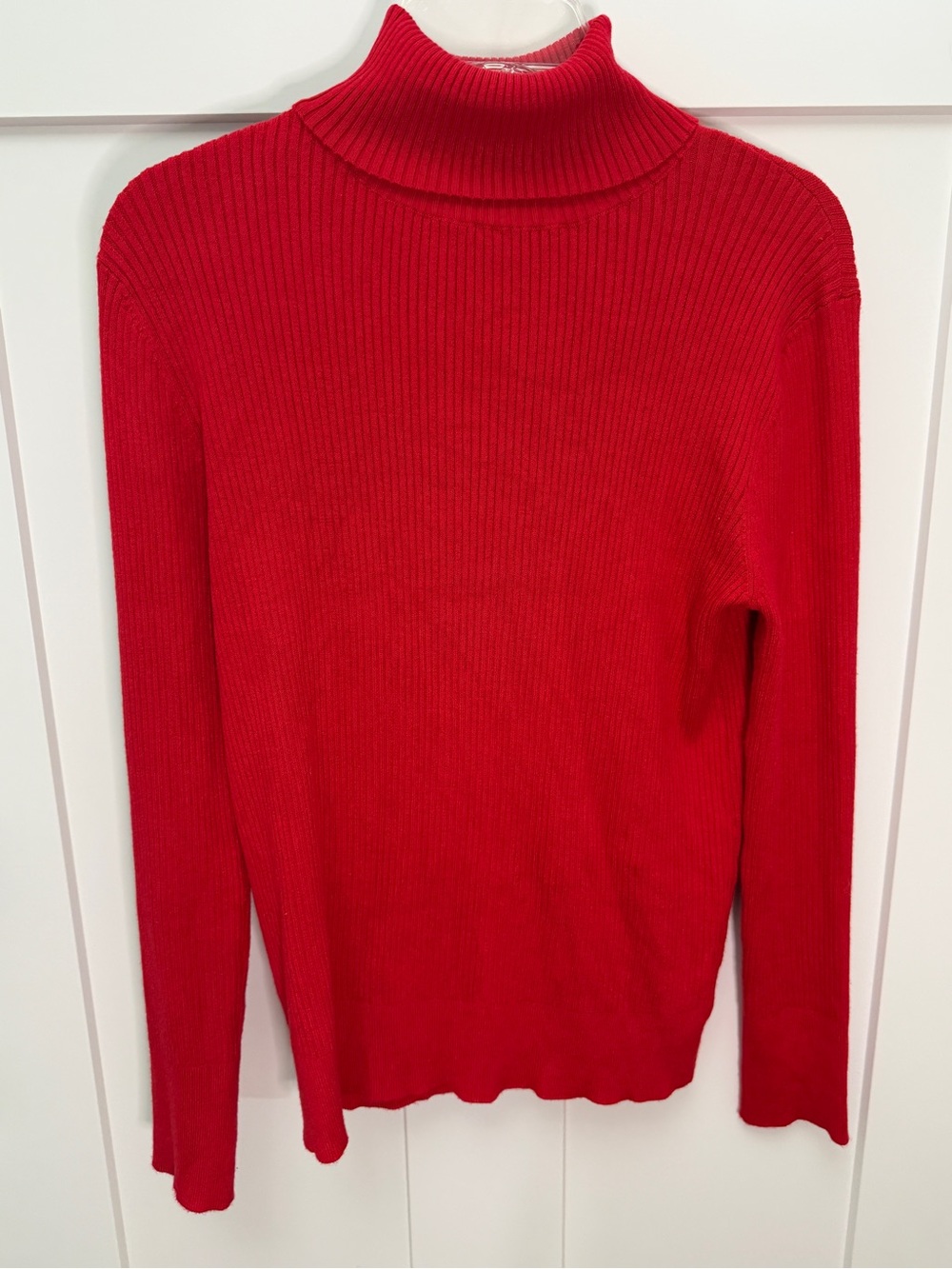 Time & Tru Classic Red Ribbed Turtleneck Sweater